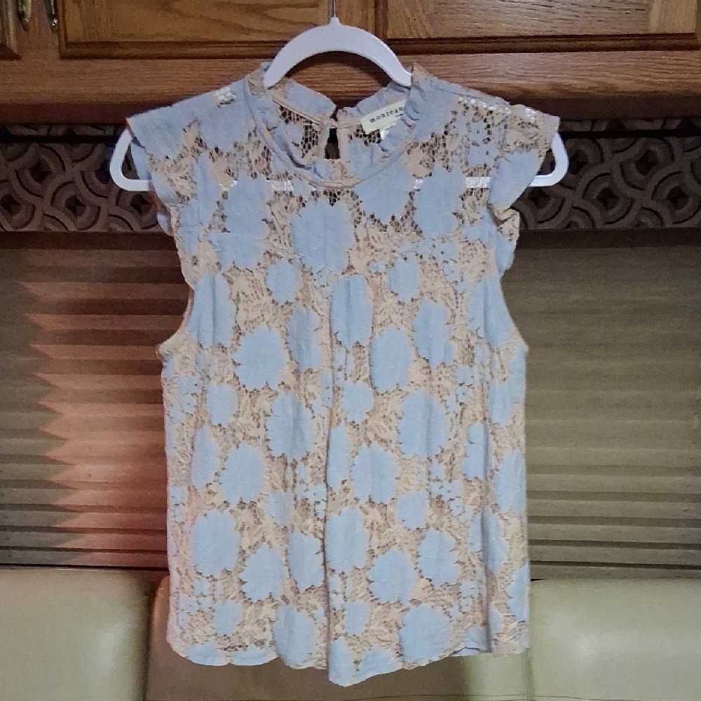Monteau Lace Cap Sleeve Blouse - Cream and White